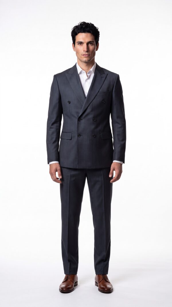 Black pin striped double breasted suit for men (2) - 0
