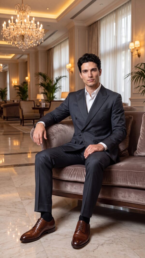 Black pin striped double breasted suit for men (5) - 5
