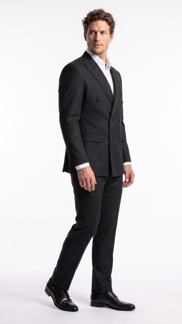 Black pin striped double breasted suit for men – Varrison (1) - 2
