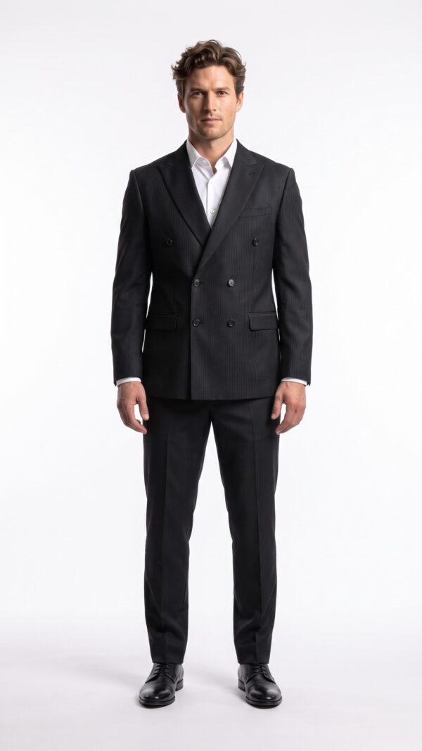 Black pin striped double breasted suit for men – Varrison (2) - 0