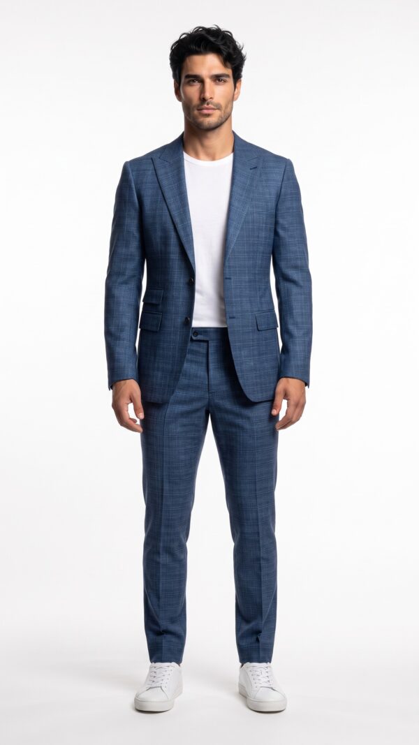 Blue graph check suit for men (2) - 0