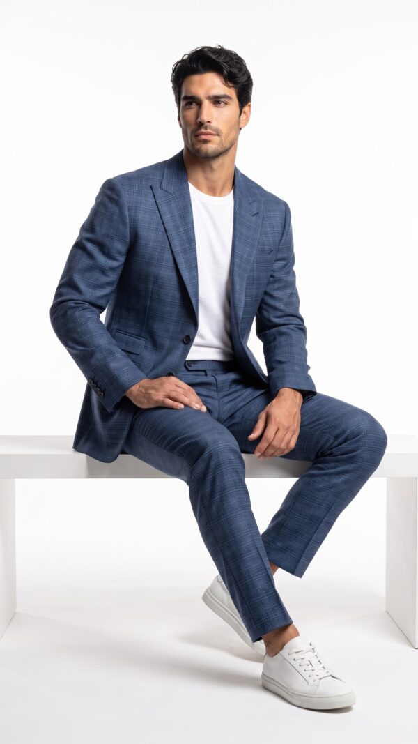 Blue graph check suit for men (5) - 2