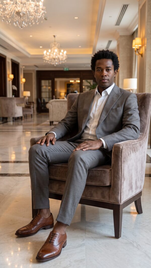 Brown tailored fit suit for men (4) - 5