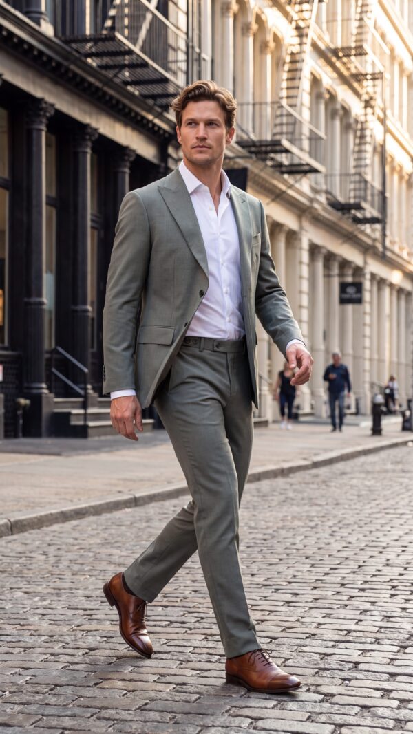 Green Peak Lapel Tailored Fit Men’s Suit (4) - 3