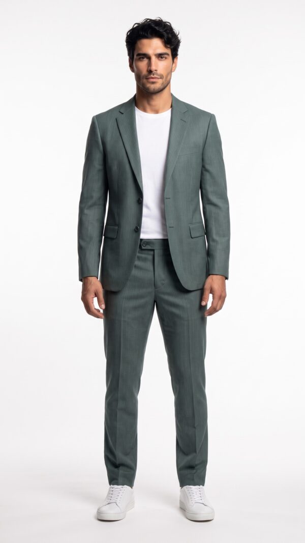 Green suit for men- pin striped tailored fit suit (2) - 4