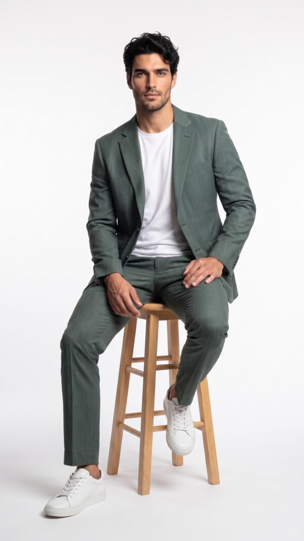 Green suit for men- pin striped tailored fit suit (4) - 0