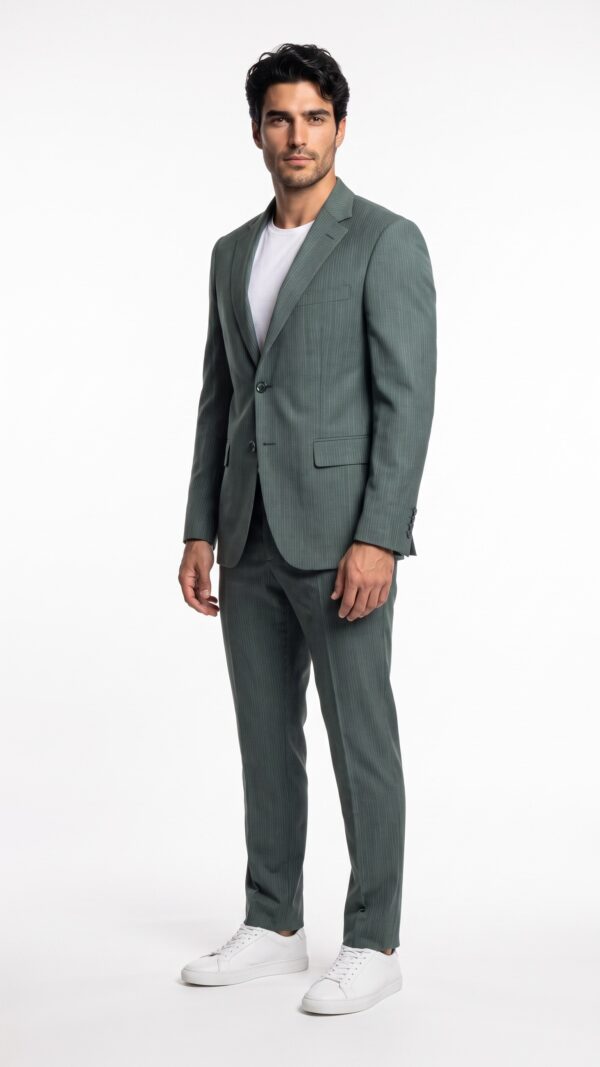 Green suit for men- pin striped tailored fit suit (6) - 2