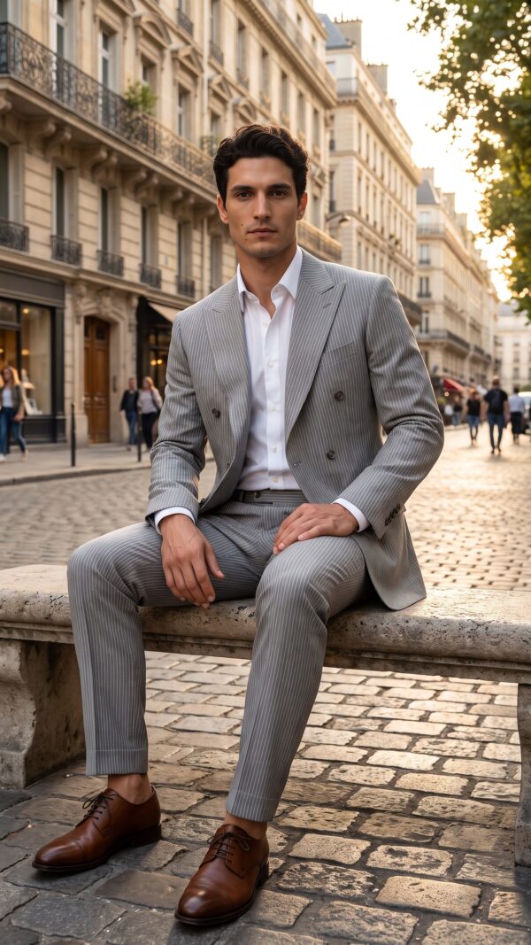 Light gray pin striped men’s suits (4) - 3