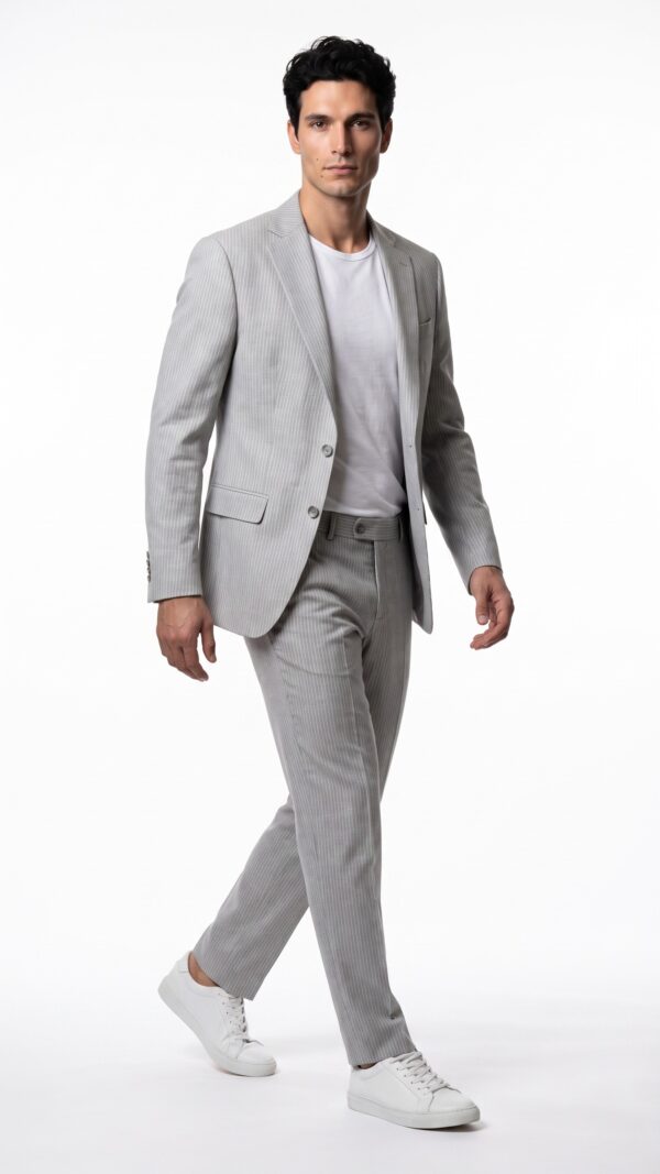 Light grey pin striped men’s suit (2) - 0
