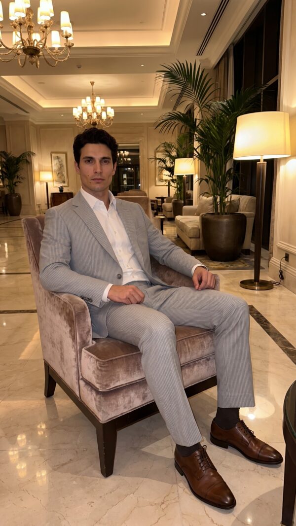 Light grey pin striped men’s suit (6) - 2