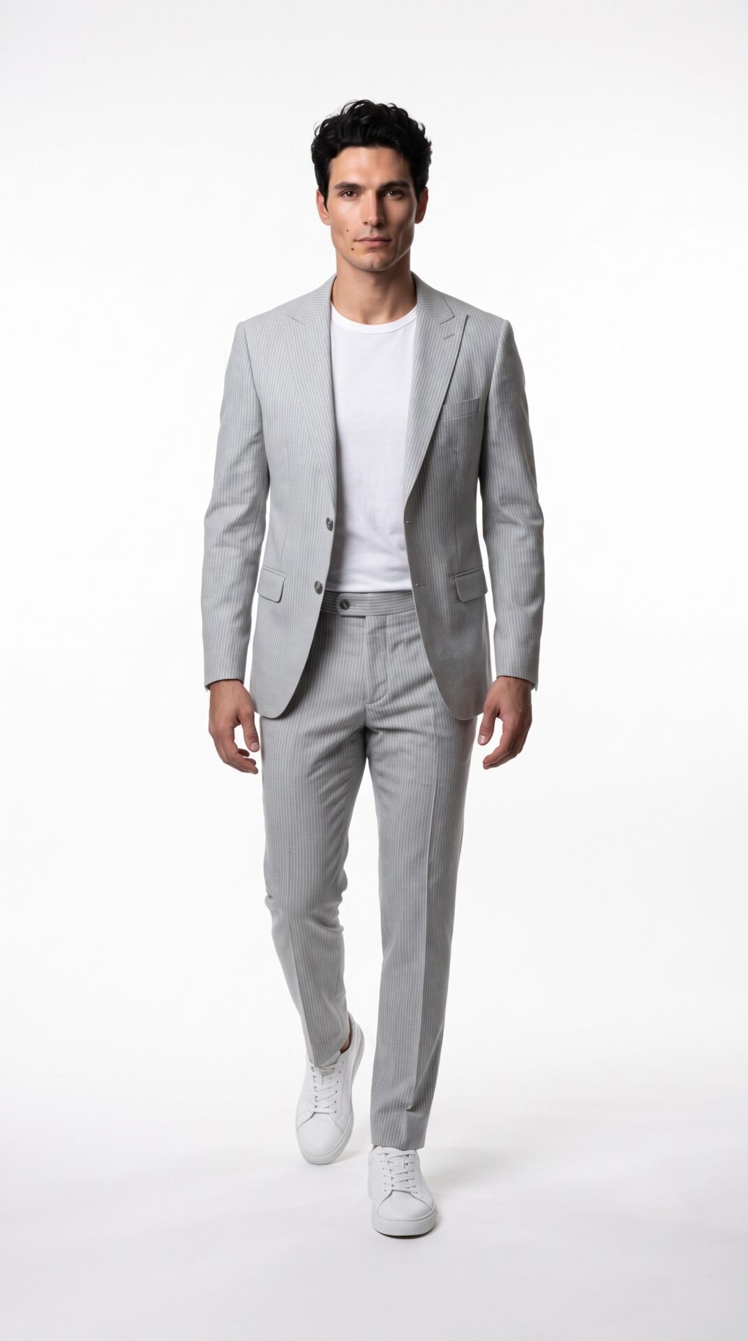 Light grey pin striped tailored fit men’s suit – Varrison (1) - 1