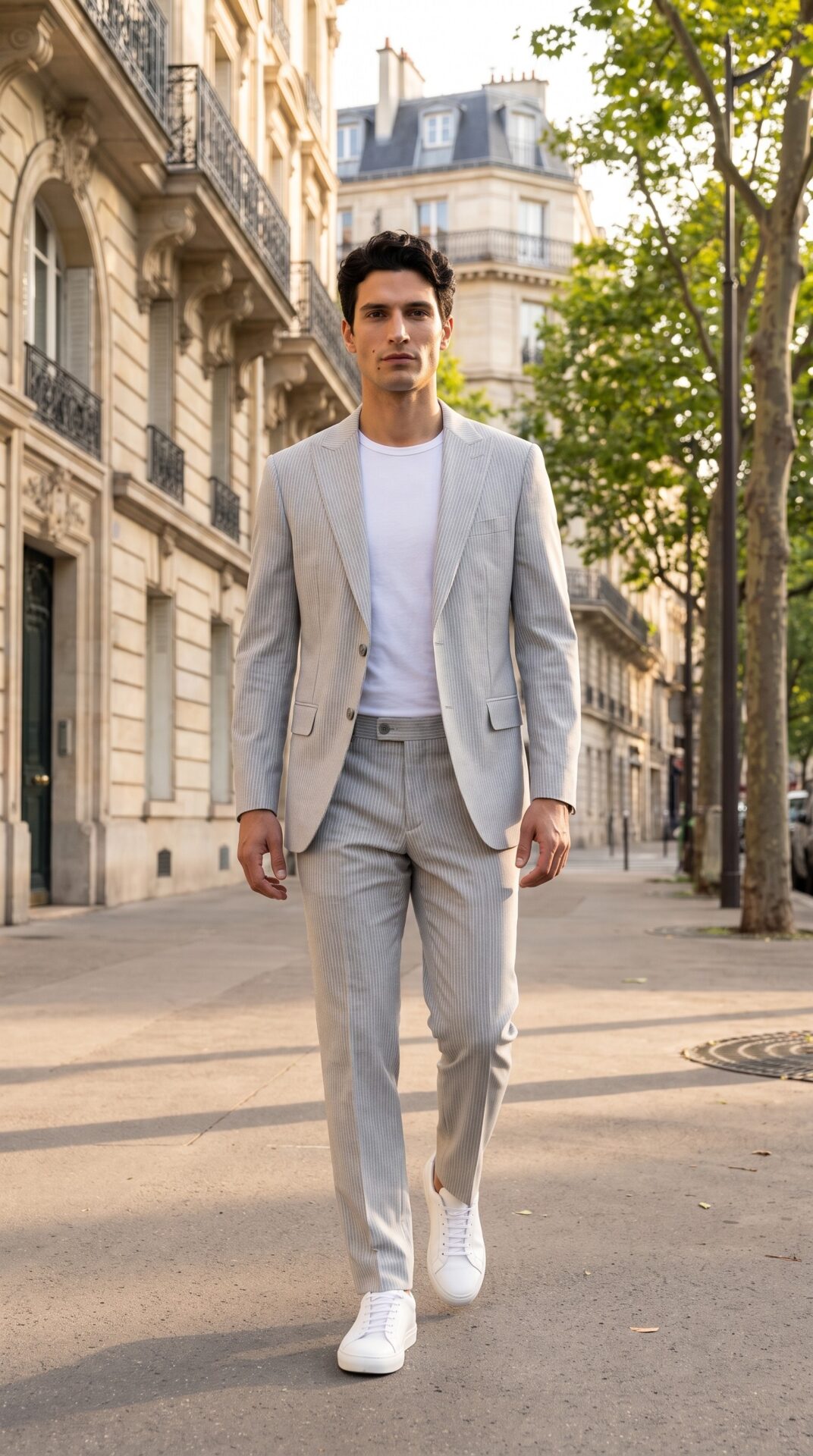 Light grey pin striped tailored fit men’s suit – Varrison (2) - 3