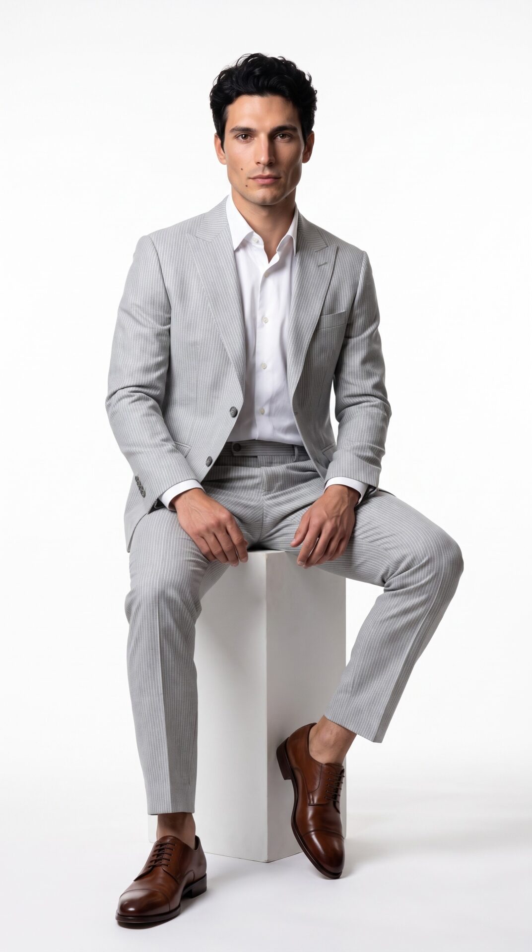 Light grey pin striped tailored fit men’s suit – Varrison (3) - 2