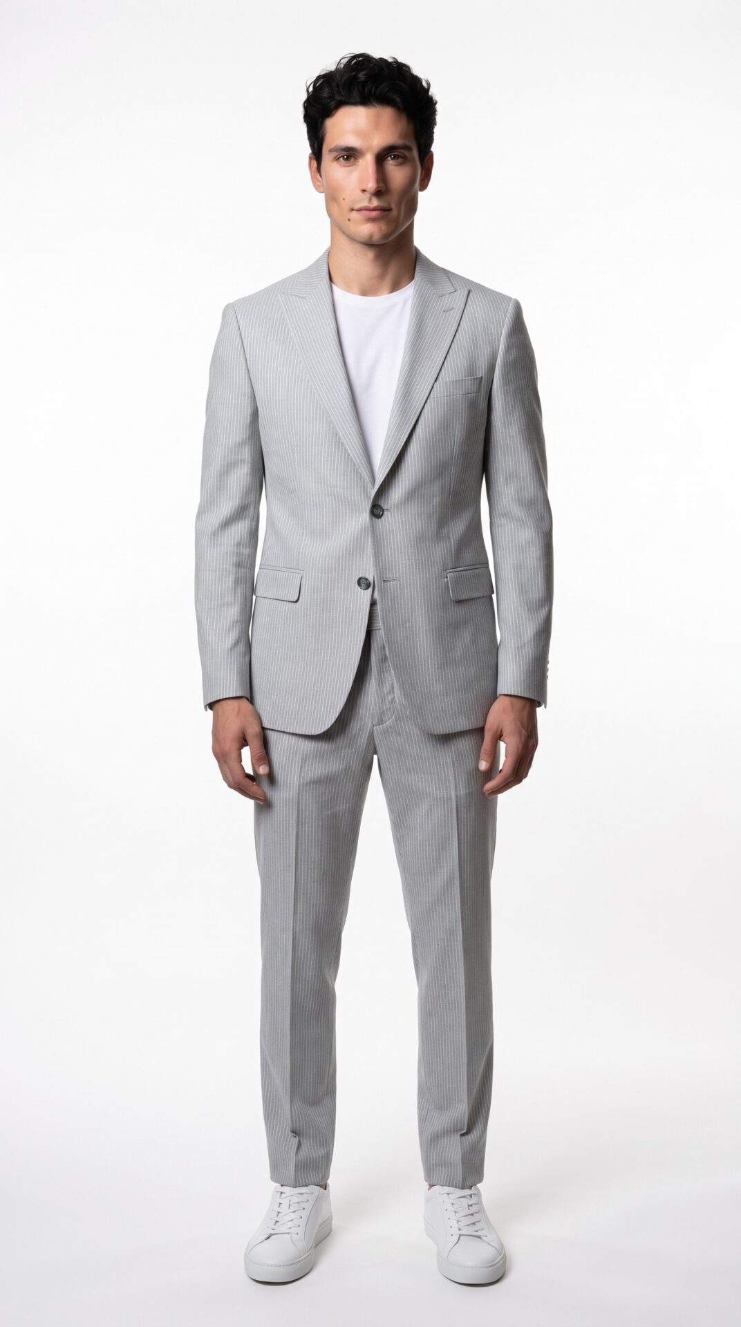 Light grey pin striped tailored fit men’s suit – Varrison (5) - 4
