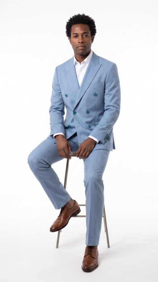 Men’s Light Blue Suit – Double Breasted – Tailored Fit – Peak Lapel (3) - 2