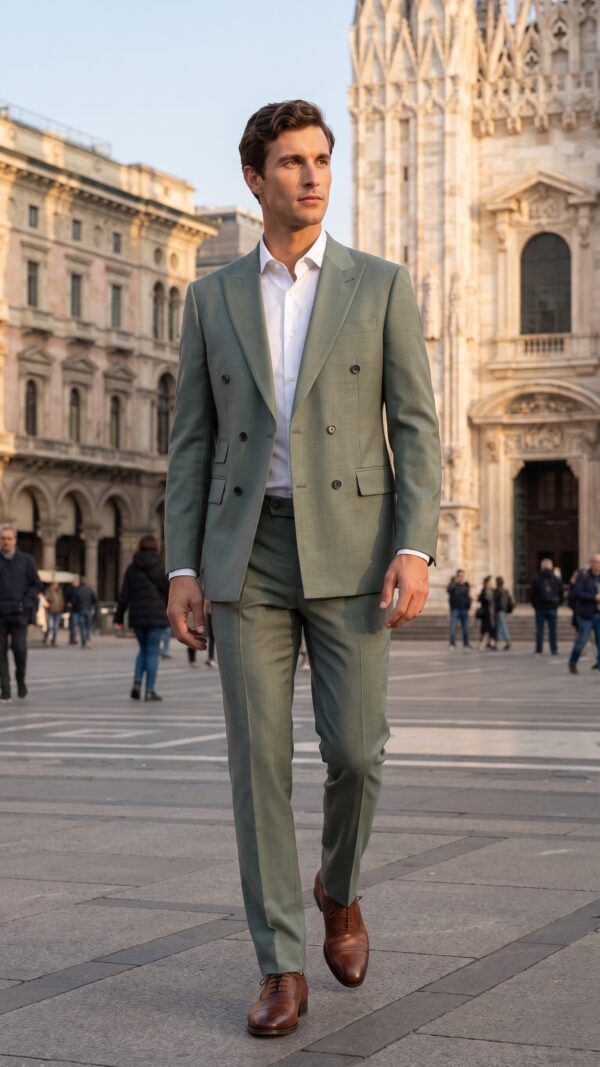 Men’s green double breasted suit(6) - 0