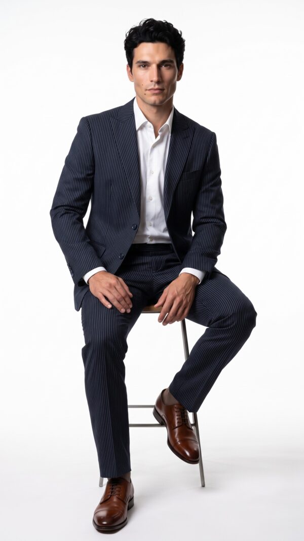 Navy blue pin striped suit for men – Varrison (4) - 0