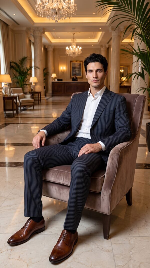 Navy blue pin striped suit for men – Varrison (7) - 6
