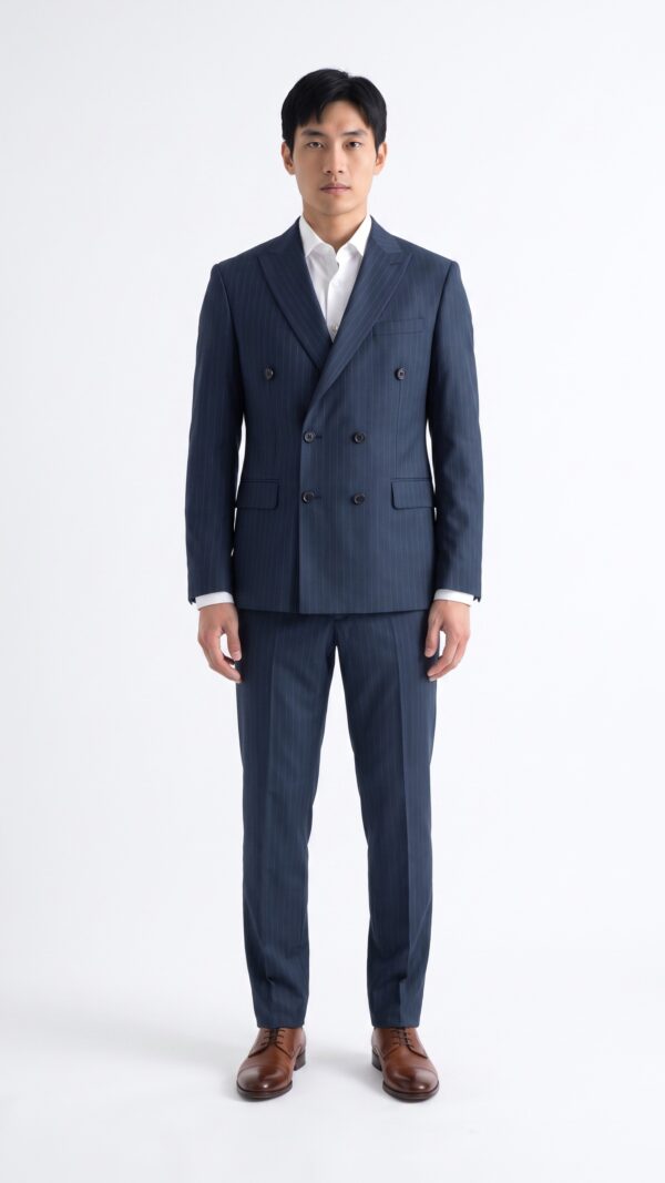 Pin striped blue double breasted men suit – Varrison (1) - 2