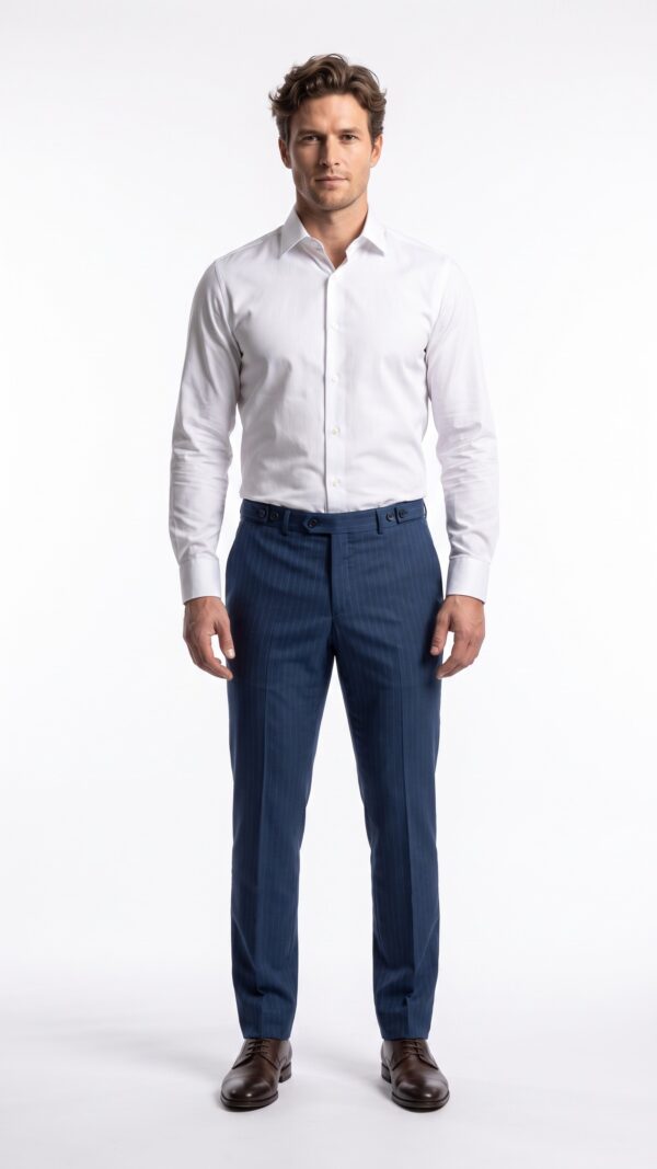 Pin striped blue suit trousers for men (1) - 5