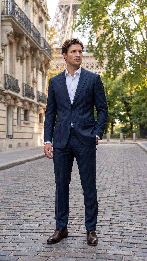 Two pieces notch lapel tailored fit blue suit for men- Varrison (6) - 4