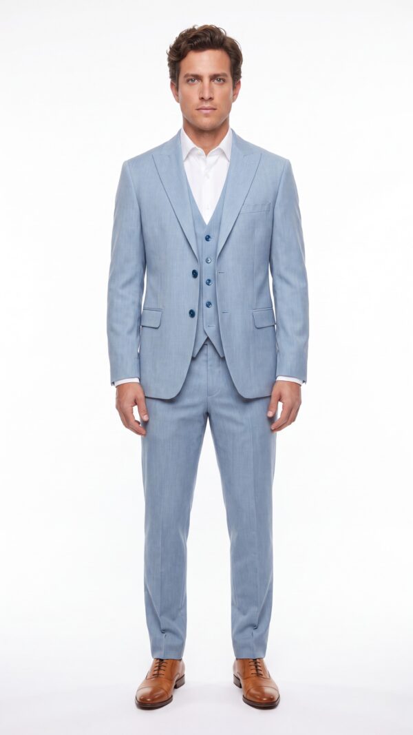 light blue three pieces tailored fit men’s suit (1) - 2