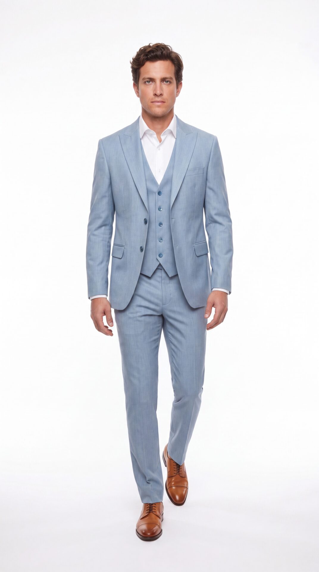 light blue three pieces tailored fit men’s suit (2) - 1