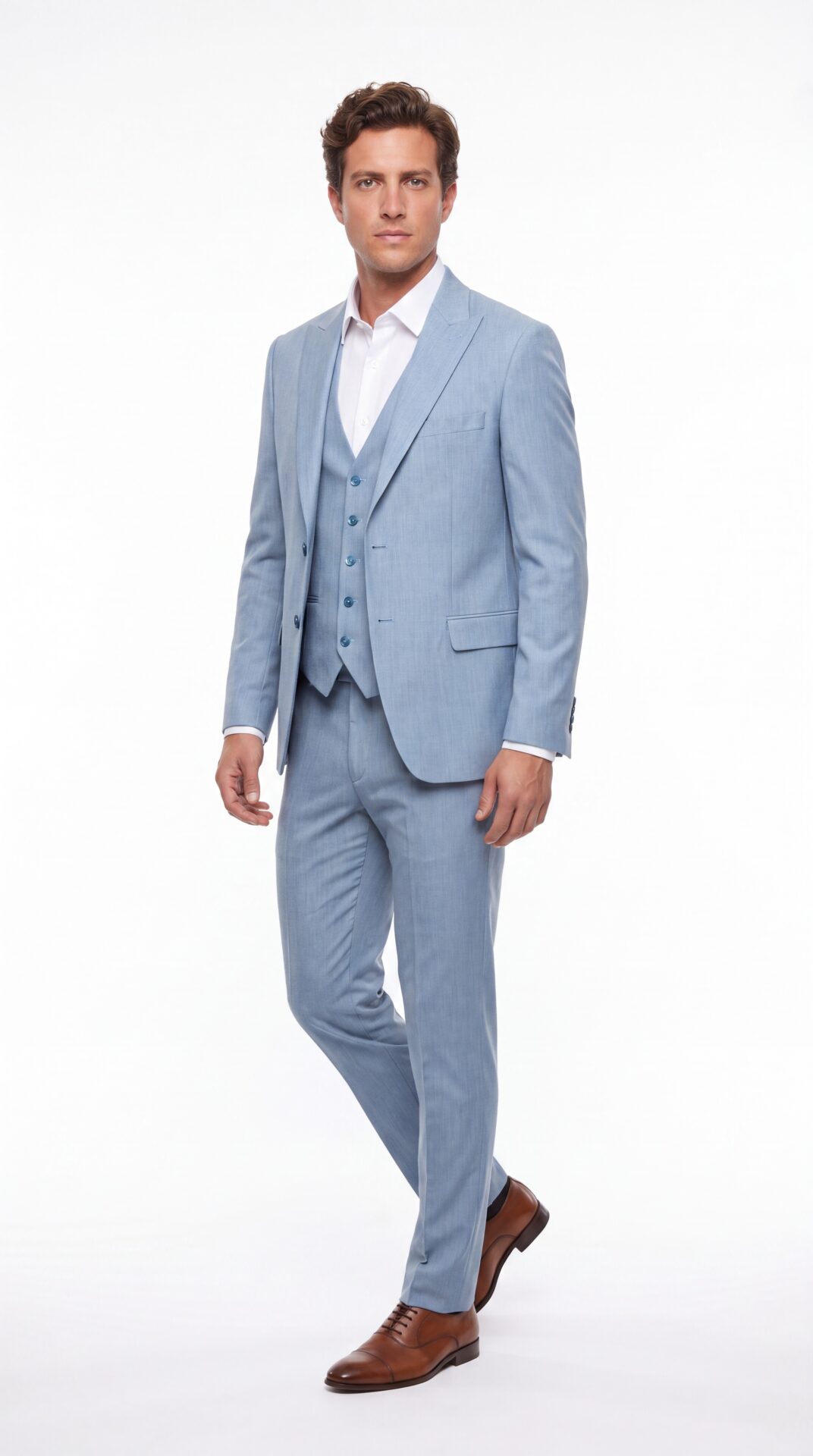 light blue three pieces tailored fit men’s suit (3) - 7