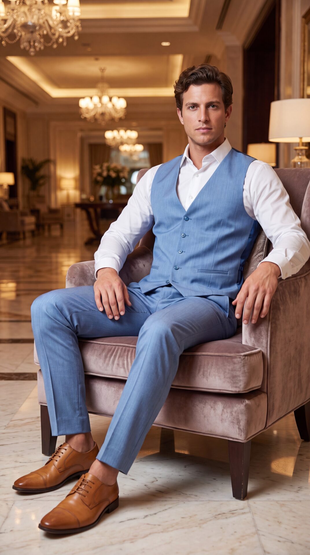 light blue three pieces tailored fit men’s suit (4) - 3