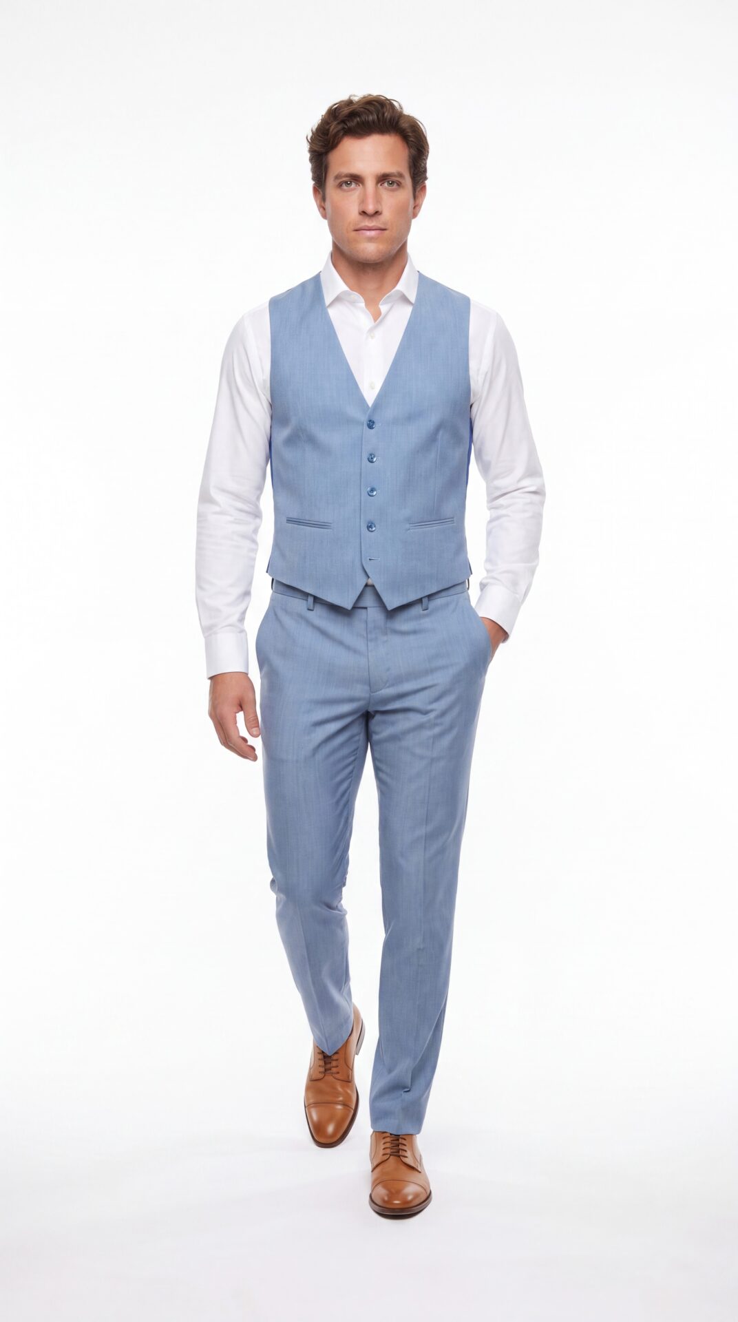light blue three pieces tailored fit men’s suit (5) - 2