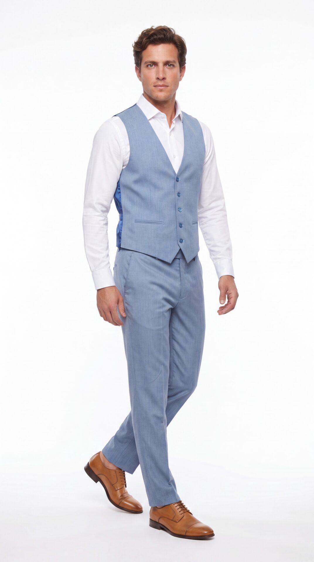 light blue three pieces tailored fit men’s suit (6) - 7