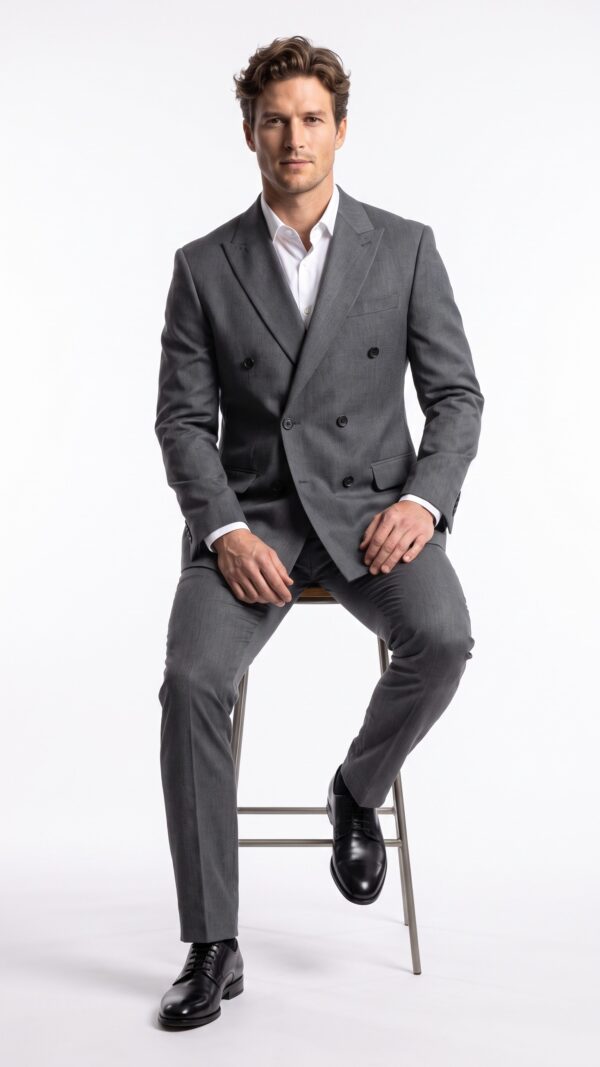 men’s double breasted grey suit (3) - 4