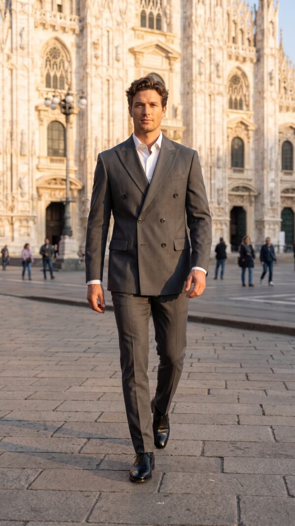 men’s double breasted grey suit (4) - 3