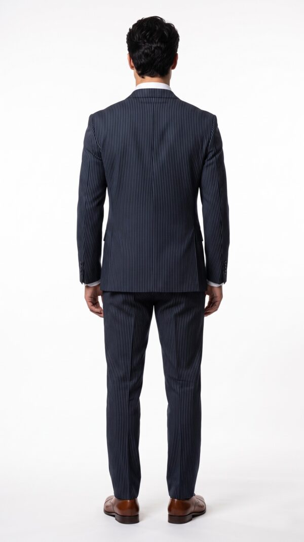 navy blue pin striped men suit - 3