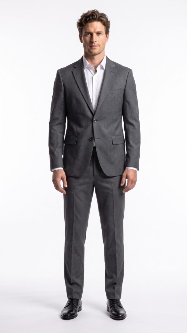 plain grey tailored fit suit for men (1) - 0
