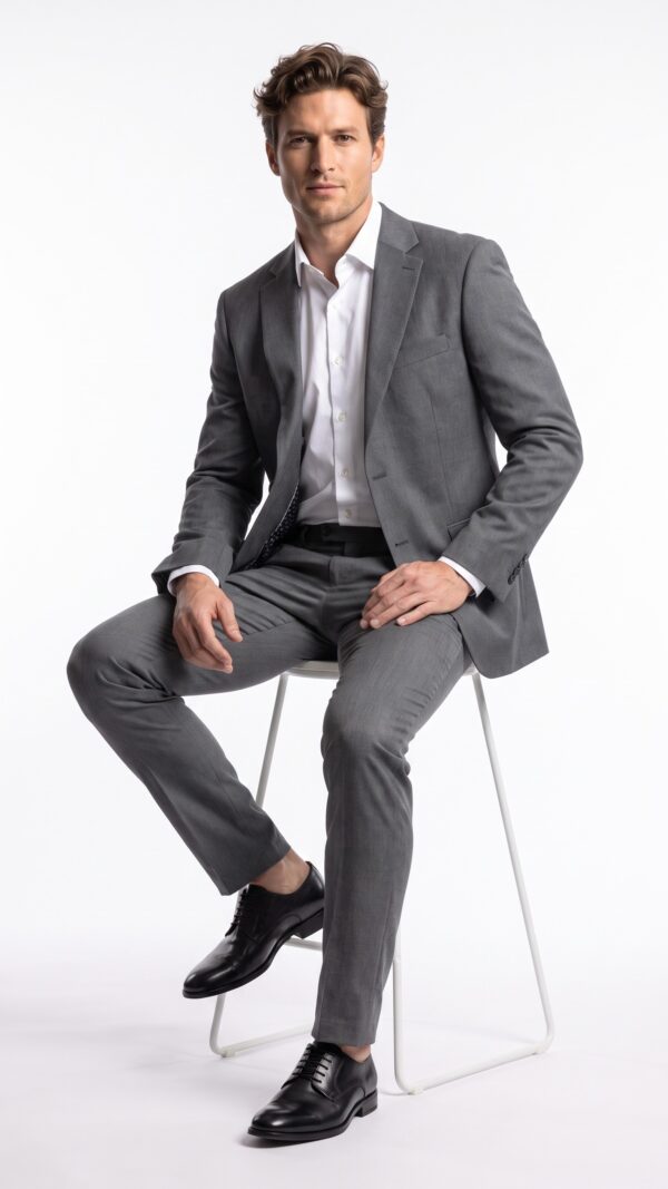 plain grey tailored fit suit for men (4) - 3