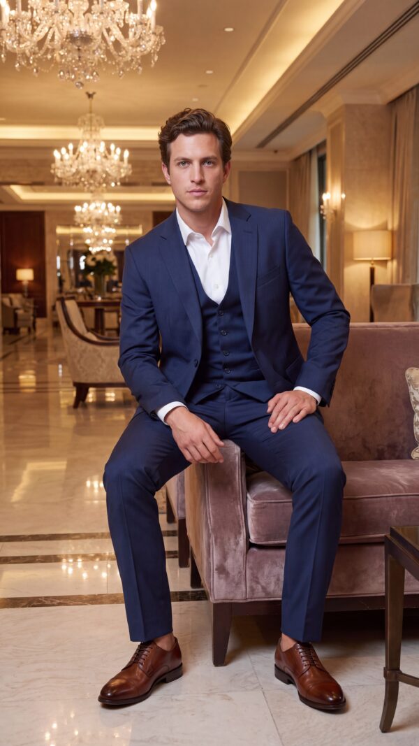 Chelsea Blue 3 Pieces Pinstripe Suit