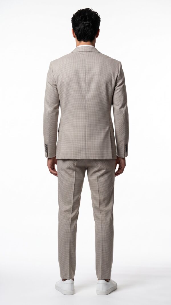 Cream peak lapel houndstooth pattern men suit by Varrison (1) - 5