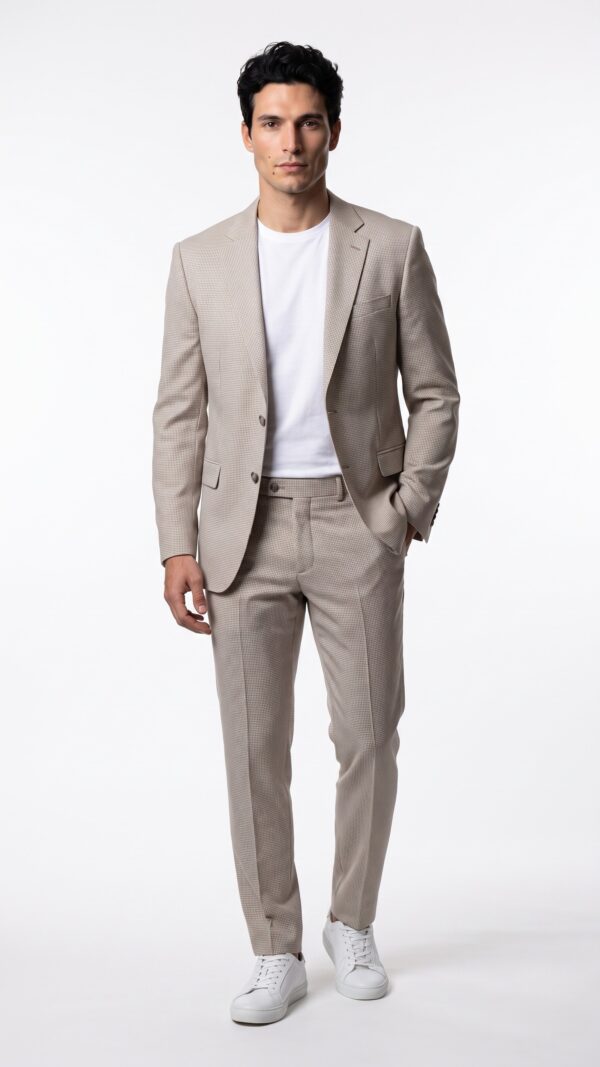 Cream tailored fit houndstooth pattern men suit by Varrison (1) - 0