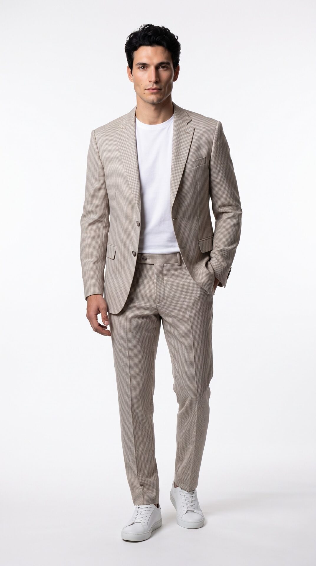 Cream tailored fit houndstooth pattern men suit by Varrison (1) - 2