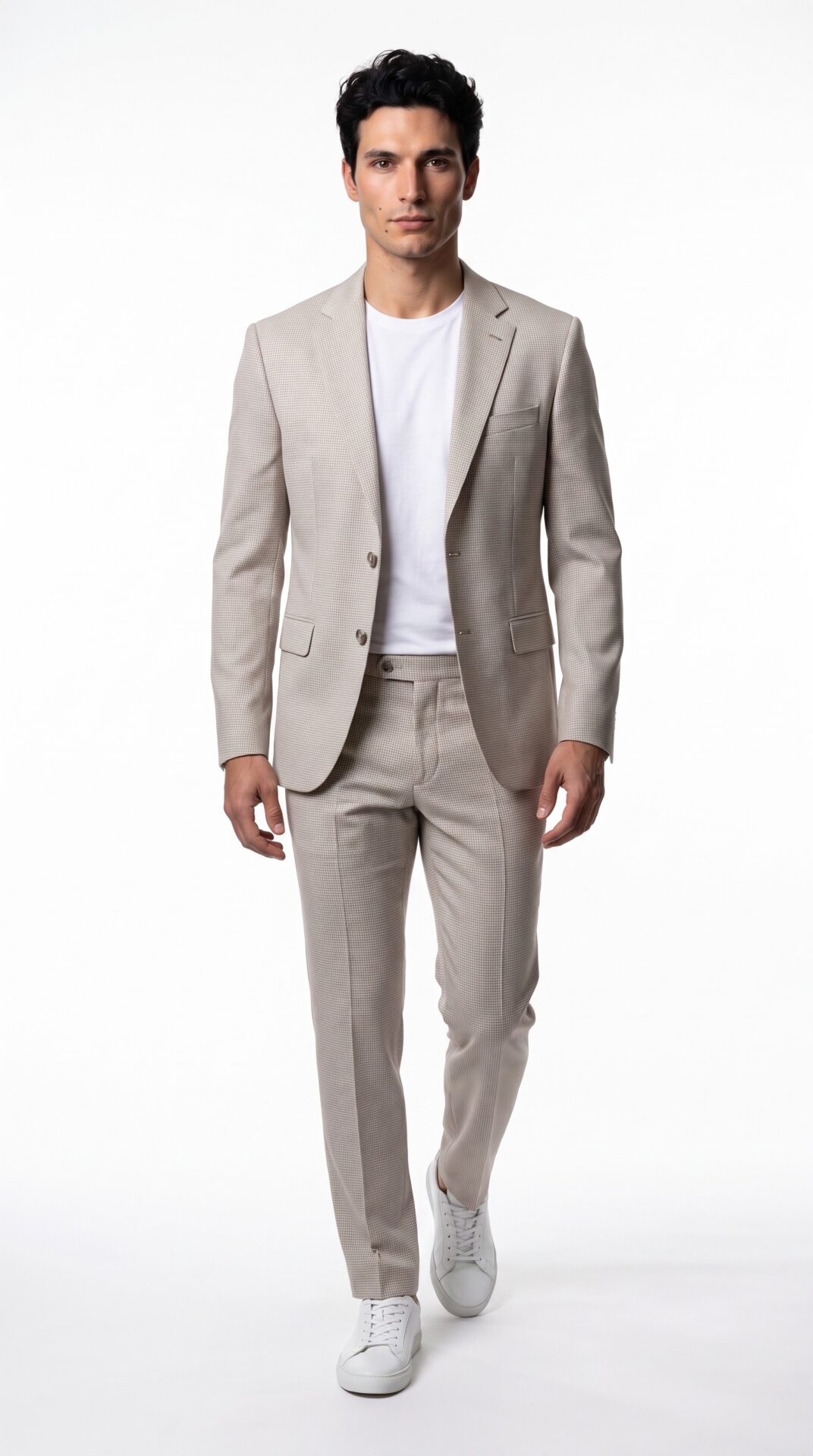 Cream tailored fit houndstooth pattern men suit by Varrison (2) - 1