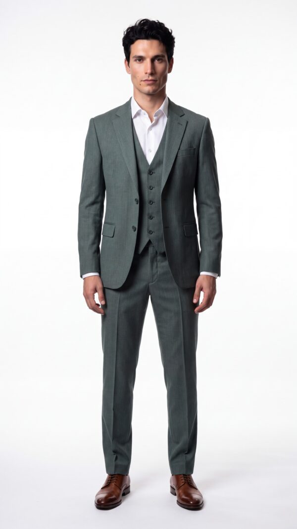 Mens green pinstripe suit (4) - 3