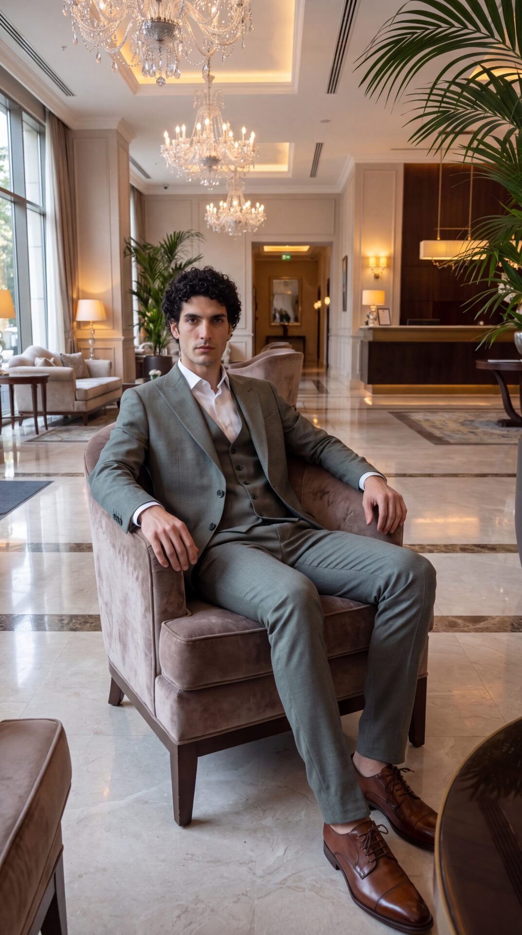 Mens green three pieces suit (4) - 5