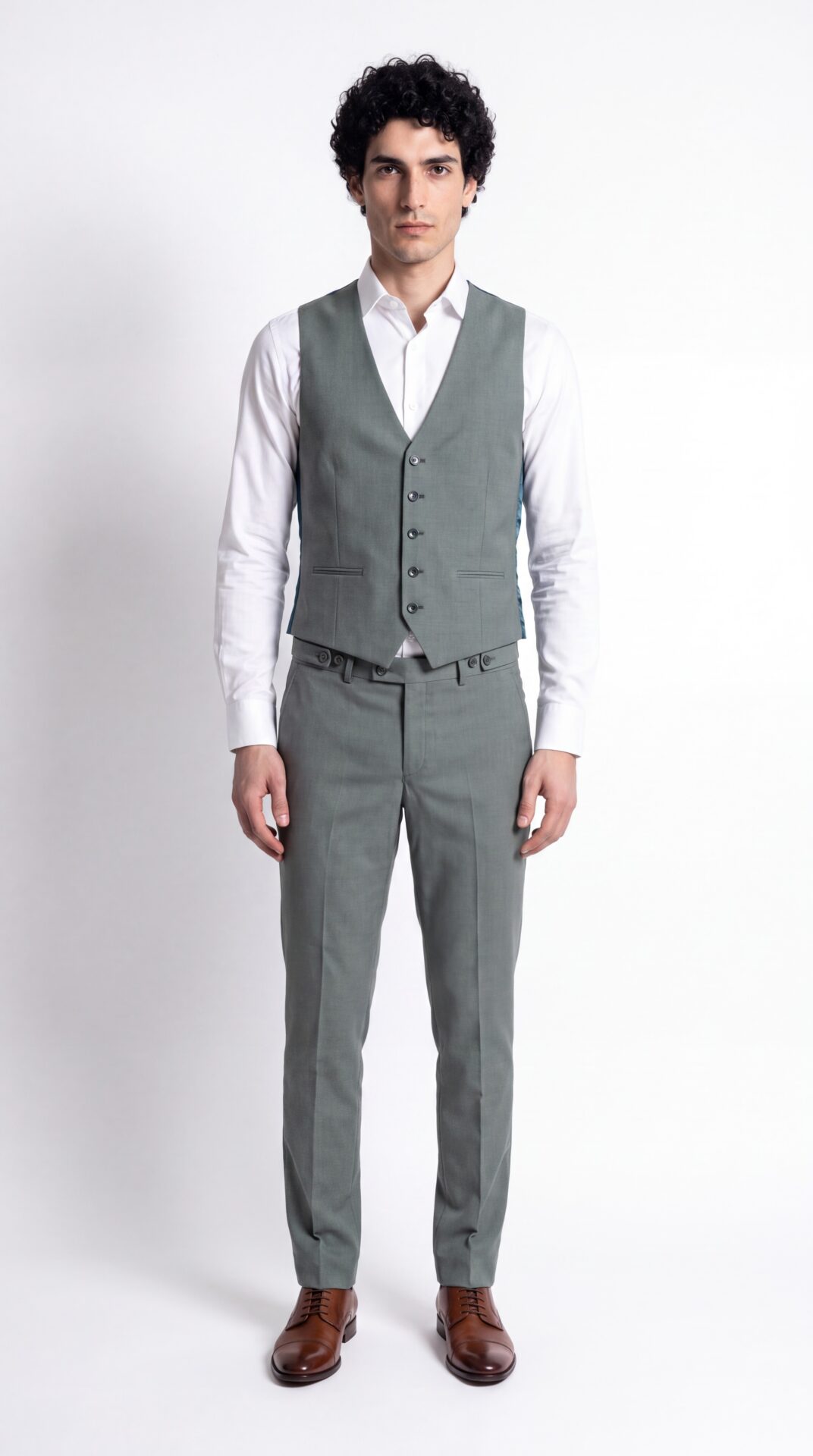 Mens green three pieces suit (5) - 4