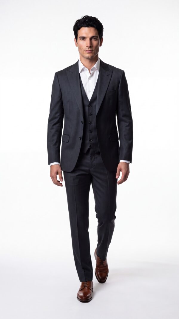 mens black pinstripe 3 piece suit (2) - 0
