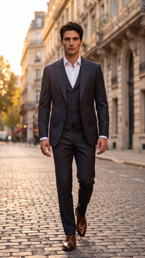 Toscana Black 3 Pieces Pinstripe Suit