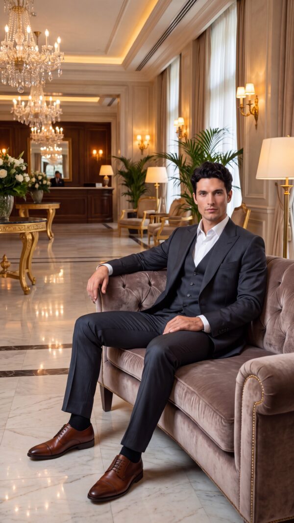 mens black pinstripe 3 piece suit (4) - 2