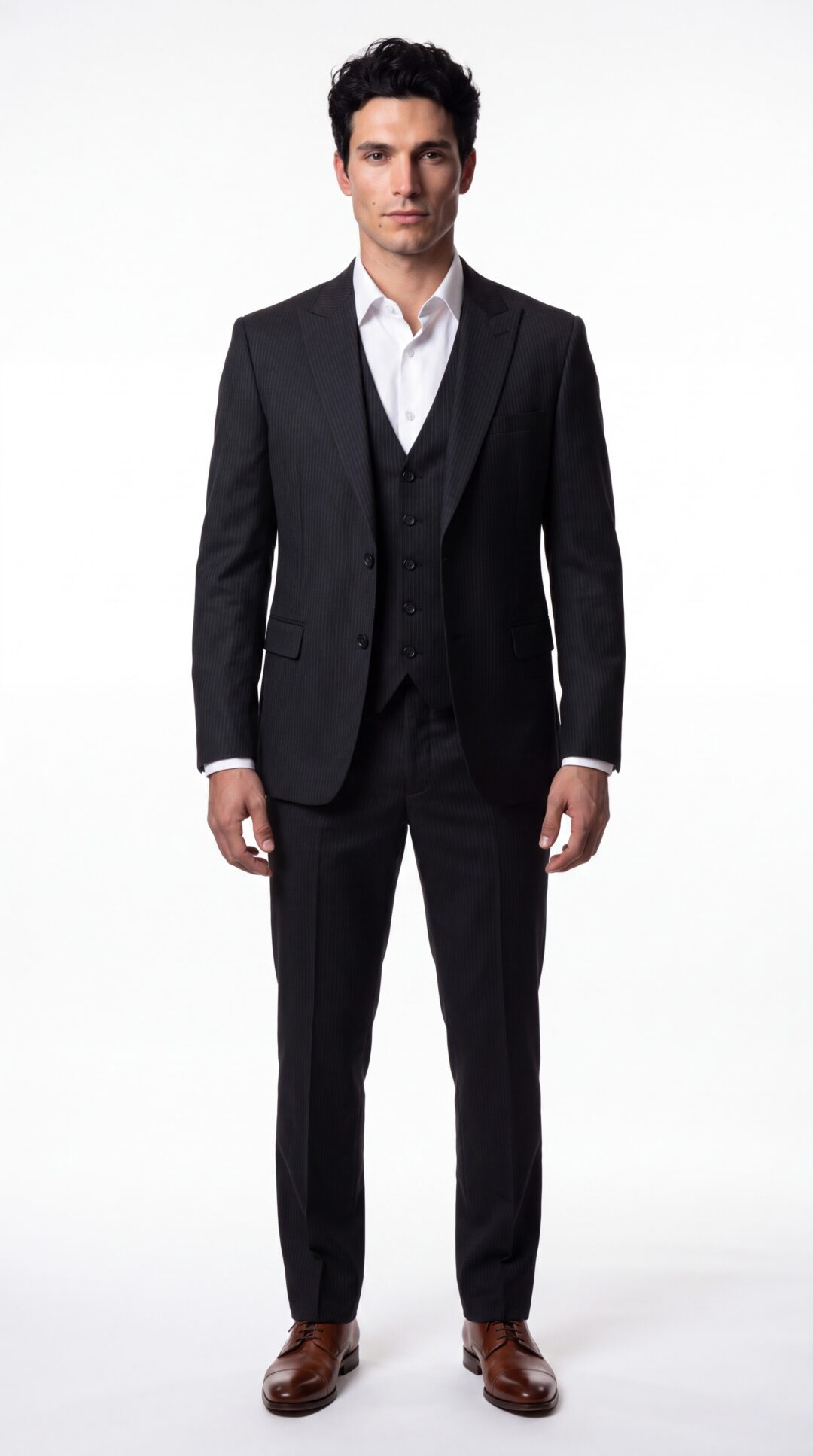 Monaco Black 3 Pieces Pinstripe Suit