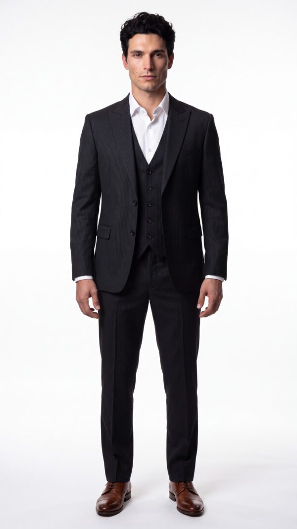 Monaco Black 3 Pieces Pinstripe Suit - 1
