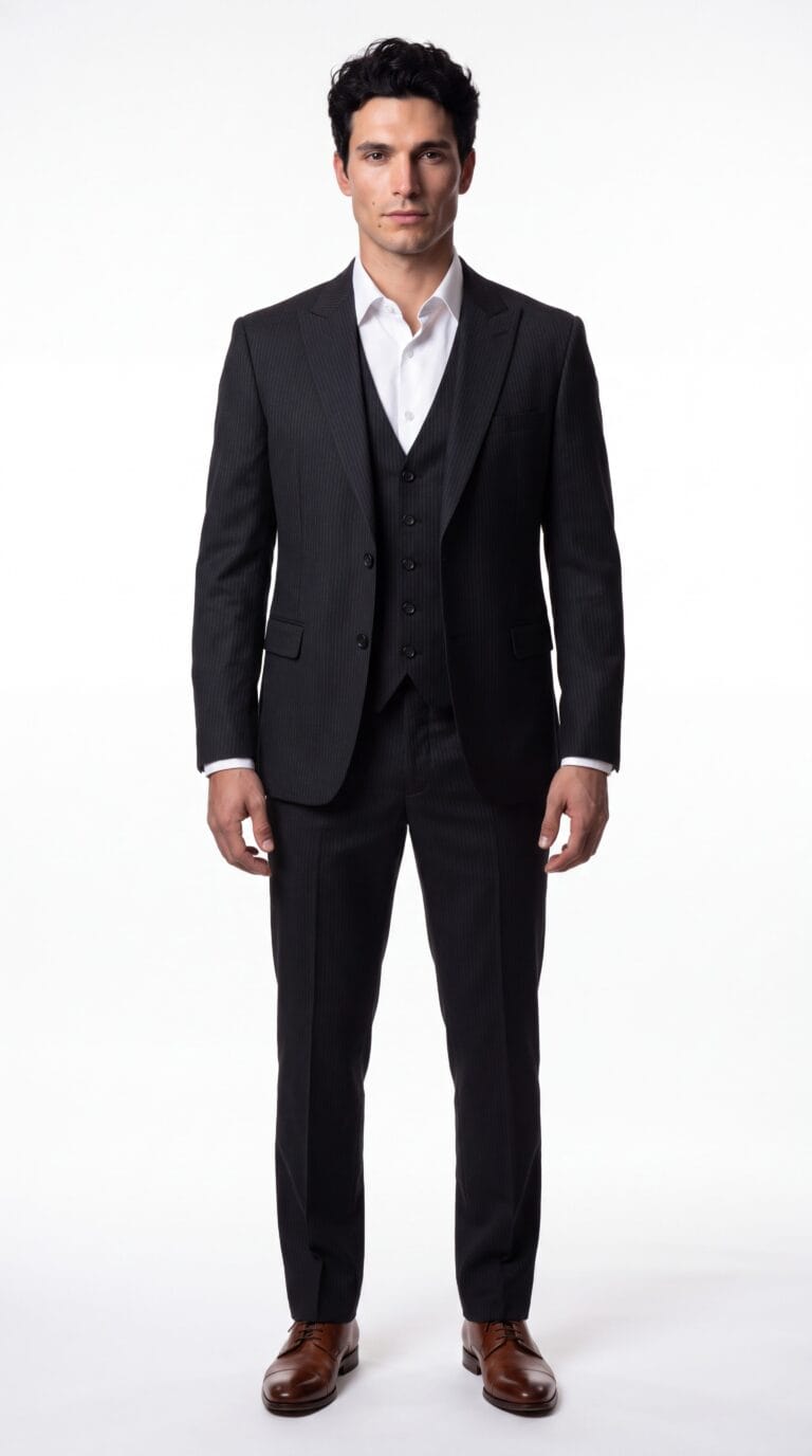 Monaco Black 3 Pieces Pinstripe Suit